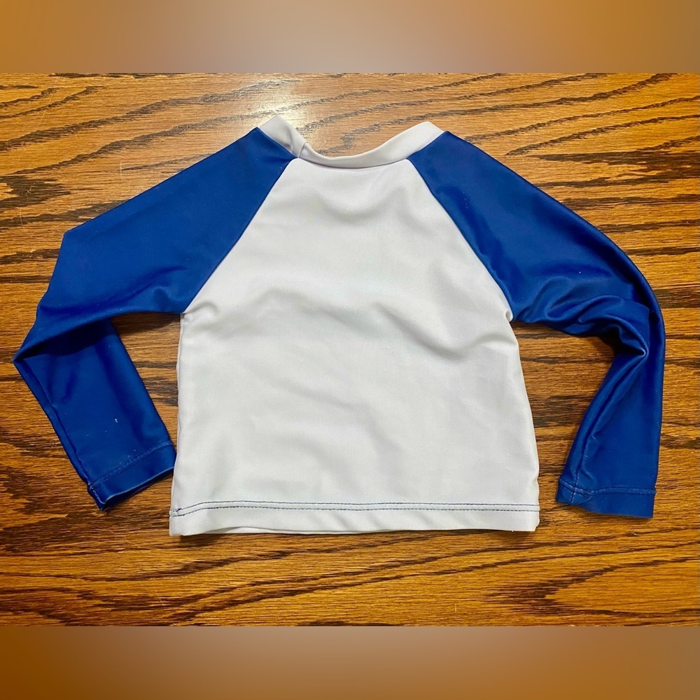 Baby Boy 9-12m Blue White Rash-Guard Long Sleeve Swim Shirt Nautical Crab - Picture 2 of 4